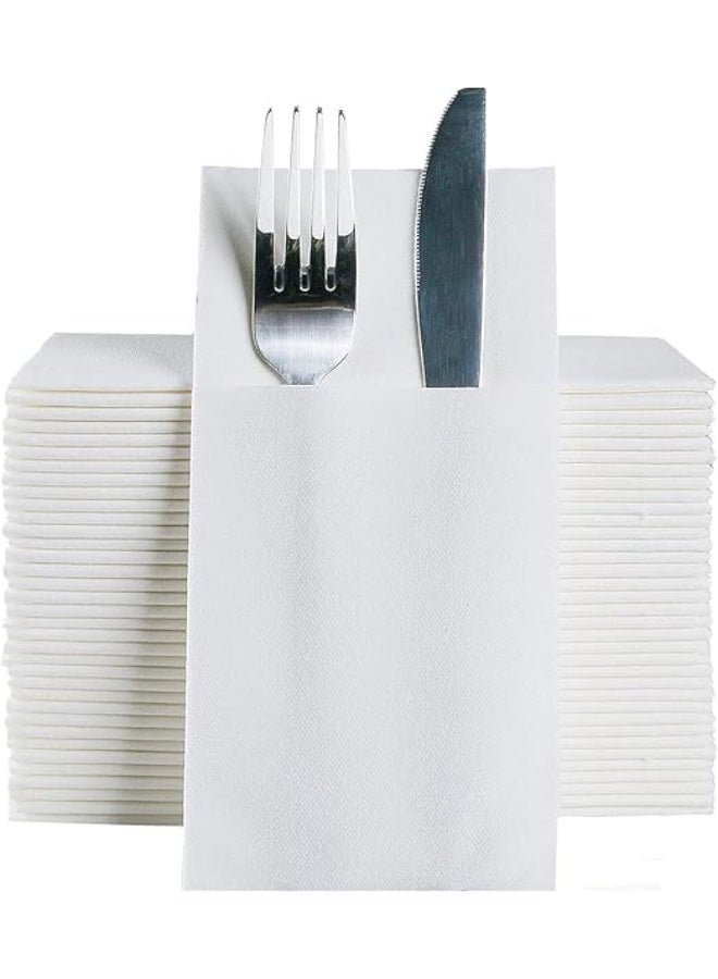 DUNISO 100-Piece Disposable Cloth Like Napkins, Built-in Flatware Pocket, Wedding Party Linen Feel White Napkin, Prefolded for Silverware for Weddings,Parties or Events - Image 2